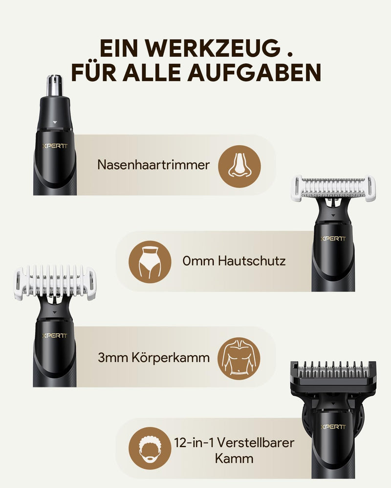 [Australia] - Xpert T Magnetic Shaver Men's Electric, Integrated Beard Trimmer with Nose Hair Trimmer, 12-in-1 Adjustable Trimming Attachment 2 Body Attachments, Unisex Body Hair Trimmer Intimate Razor Set, Black Xpert T-Solo 