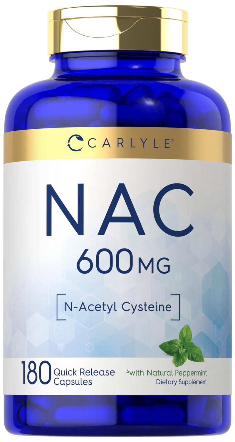 Carlyle NAC N-Acetyl Cysteine 600mg | 180 Capsules | with Peppermint | Free Form Supplement | Non-GMO, Gluten Free