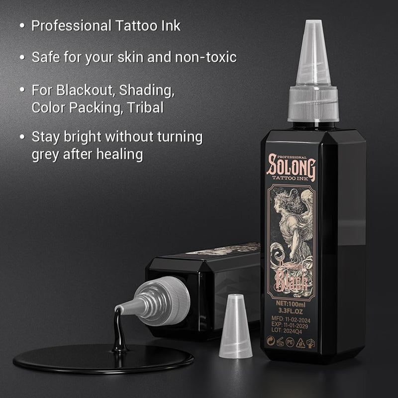[Australia] - Tattoo Ink,Solong S Series 3.4oz(100ml) Professional Black Tattoo Ink for Outlining,Shading and Blending-Premium Black Tattoo Supplies,TI303S-100-031 100ML-Premium Black 