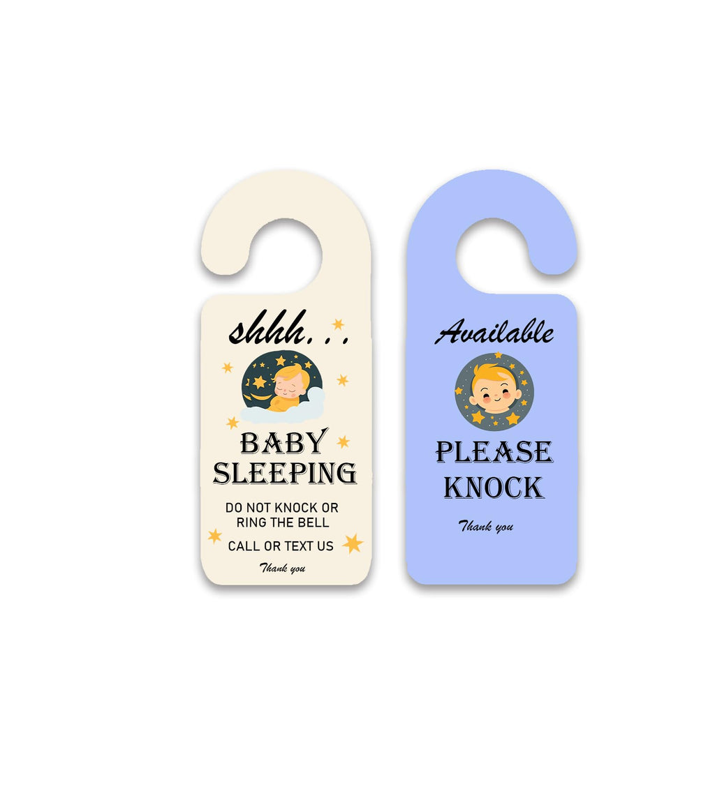 Baby Sleeping Sign for Front Door, 2pack Please Do not Knock or Ring Bell Baby Is Sleeping Double-sided PVC Door Sign- for Nursery Infants School Kindergarten & for New Mom New Born Gifts Baby Sleeping