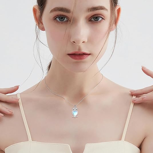 [Australia] - Ouran Owl Necklace for Women, Charm Pendant Necklace for Girls Long Chain Layer Necklace Rose Gold and Silver Necklace with CZ Crystal Silver Plated Owl 