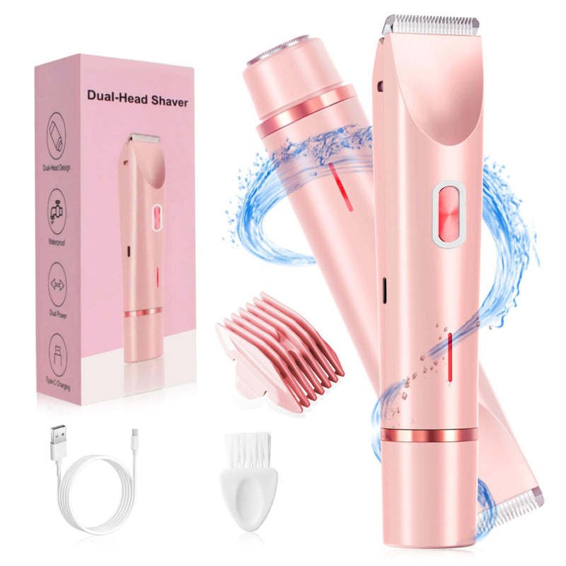 [Australia] - Electric Bikini Trimmer for Women, 2-in-1 Hair Shaver and Epilator, Waterproof Wet/Dry Lady Shaver（Pink） Pink 