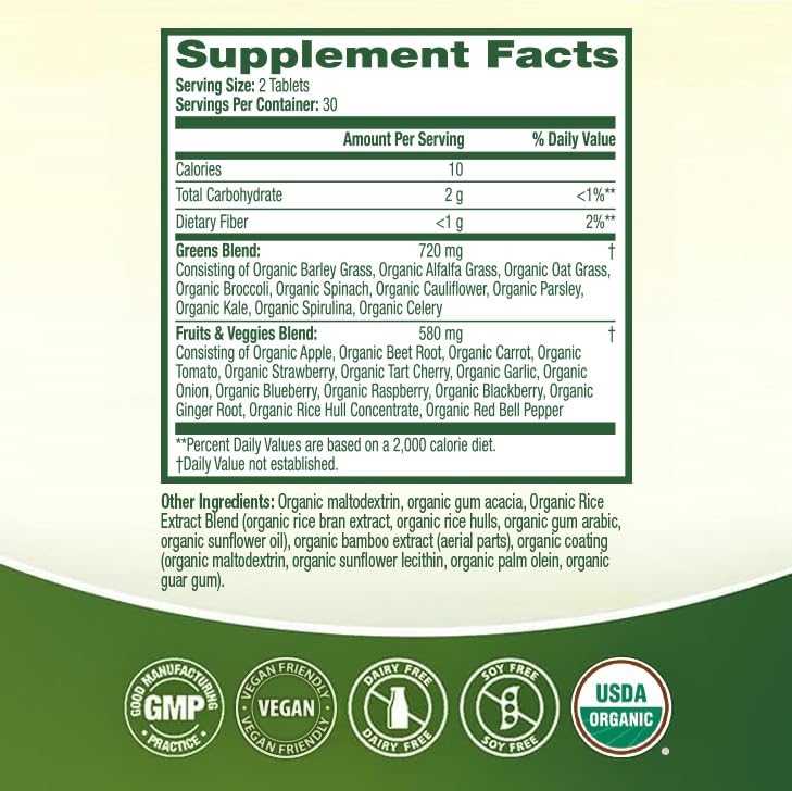 [Australia] - HealthA2Z¬Æ Organic Superfood Greens | 60 Tablets | Greens Blend 720mg | Fruits & Veggies Blend 580mg | Alfalfa, Broccoli, Spinach, Spirulina, Apple, Beet Root, Strawberry & Much More! 