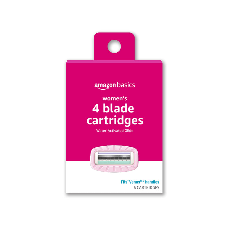 Amazon Basics Women's 4 Blade FITS Razor Refills for Women, FITS Amazon Basics FITS Handles and Venus Handles, Moisturizing Surround, 6 Refill Cartridges, 1 Pack of 6 6 Refills 1 Count (Pack of 6)