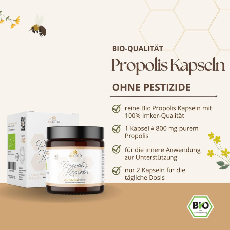 [Australia] - bedrop organic propolis capsules 800 mg per capsule, high dosage - 60 propolis extract capsules from organic beekeeping - rich in polyphenols and flavonoids - in sustainable glass packaging, 60 pieces (pack of 1) 