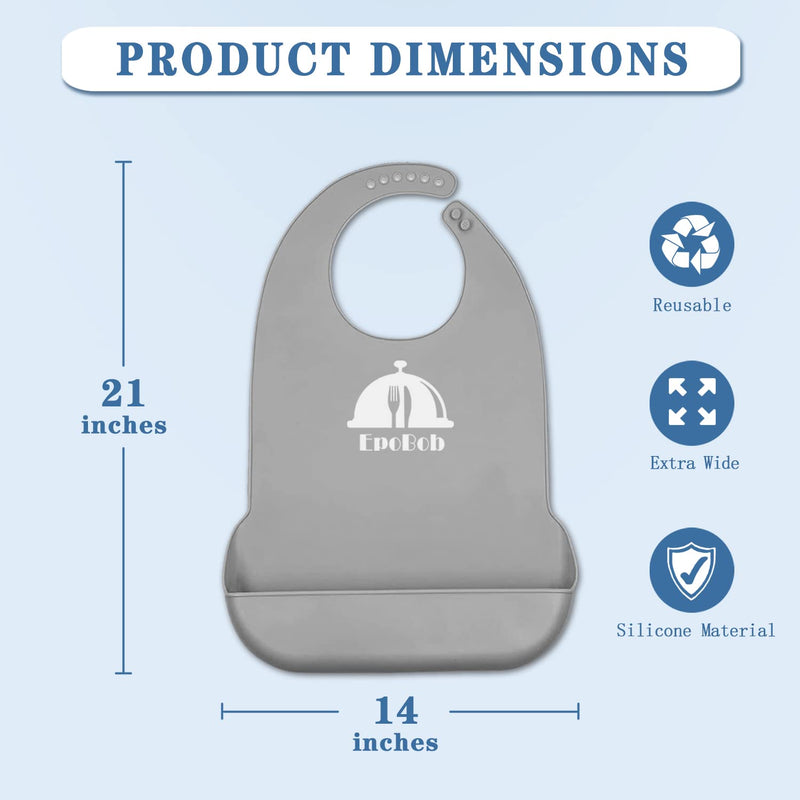 [Australia] - 2 Pack Silicone Adult Bibs with Crumb Catcher, Washable and Adjustable Adult Bibs for Elderly Men Women Seniors Deepblue, Grey 