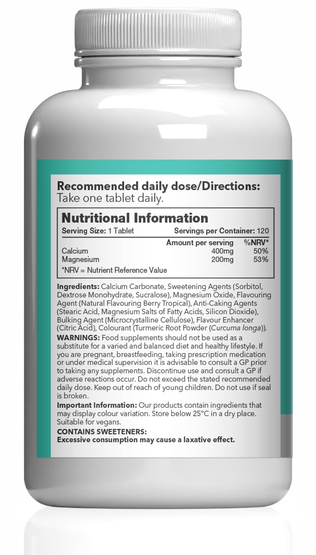 Calcium & Magnesium Chewable Tablets | Supports Bone Strength, Muscle Function & Energy | Tasty Tropical Flavour | Vegan Friendly | 120 Tablets = 4 Months’ Supply | GMP-Certified & UK-Made New Label Design