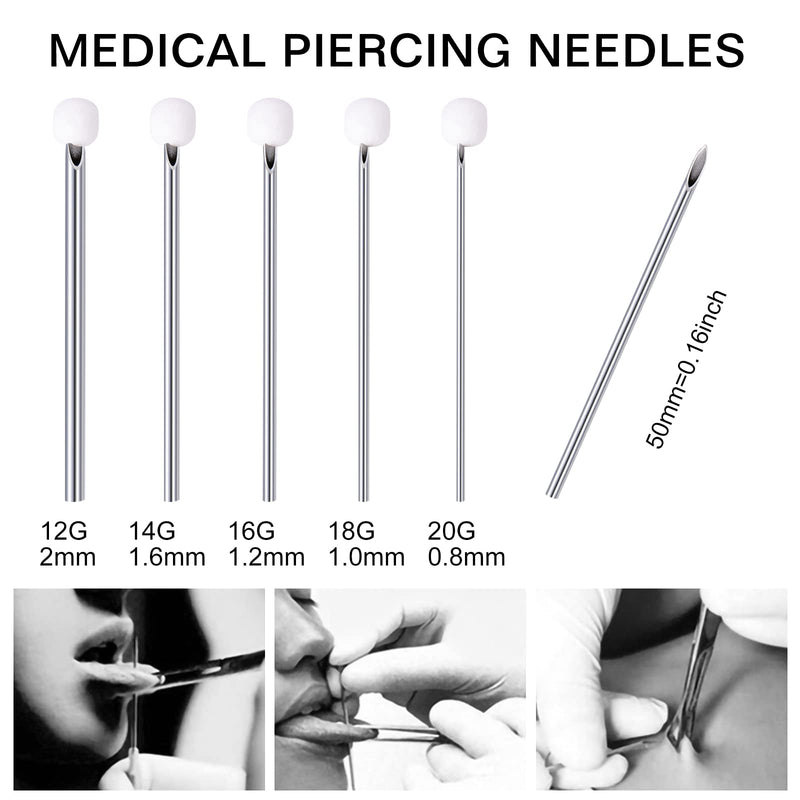 JIESIBAO 10PCS 14G Piercing Needles, Hollow Needles Stainless Steel Disposable Sterile Piercing Needles for Belly Navel Ear Cartilage Nose Lip Tongue Nipple Piercing 2-14G(1.6mm)