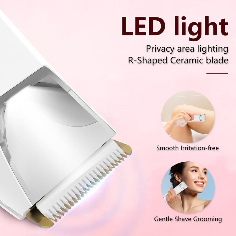 [Australia] - 2-in-1 Electric Bikini Trimmer for Women, Dual Head Shaver for Body & Pubic Hair, Painless Smooth, No-Nick Shaving, IPX7 Waterproof, Lightweight with Travel Lock, LED Display White 