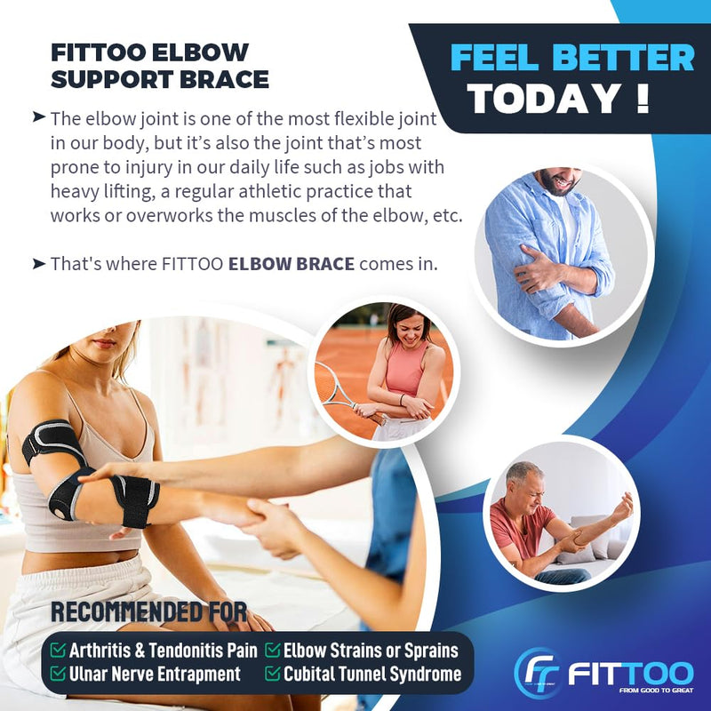 FITTOO Elbow Brace for Cubital Tunnel Syndrome, Arm Ulnar Nerve Brace Support for Elbow Discomfort, Tendonitis, Prevent Elbow Excessive Bending, Fit Left & Right Men & Women Arm Onyx Medium