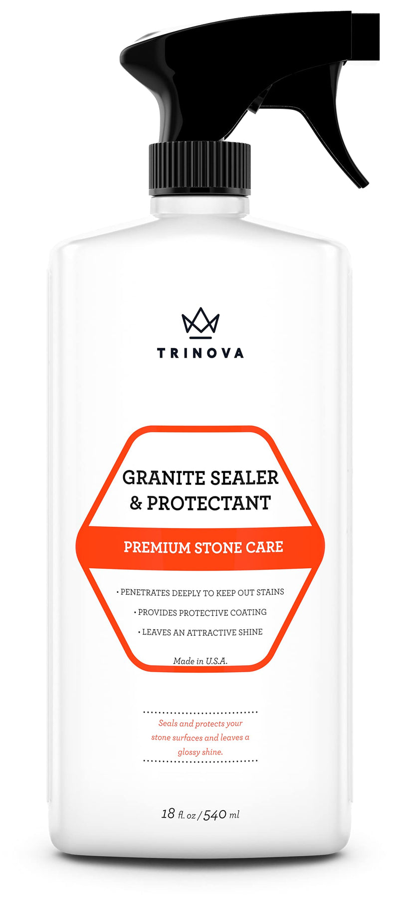 TriNova Granite Sealer & Protector – Best Stone Polish, Protectant & Care Product – Easy Maintenance for Clean Countertop Surface, Marble, Tile – No Streaks, Stains, Haze, or Spots - 18 fl oz