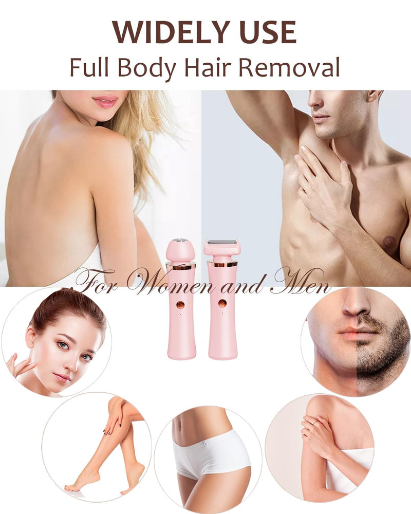 [Australia] - Facial Hair Remover for Women - 2-in-1 Electric Painless Face Hair Removal Shaver Device - Waterproof Face Trimmer & Body Epilator - Rechargeable Razor with 2 Heads for Lips Arms Legs Bikini Body Pink 