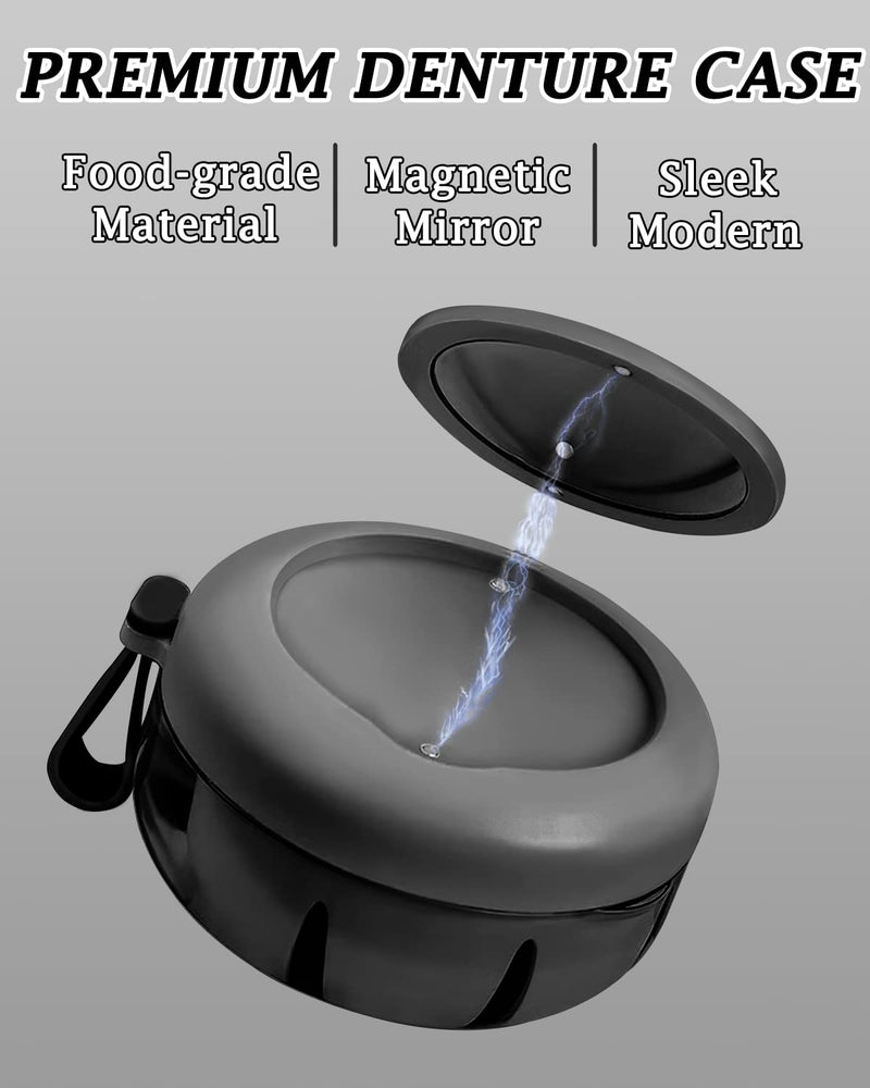 [Australia] - Denture Case, Definitely No-Leak Denture Bath Box for Traveling Perfectly, Denture Cup with Strainer & Magnetic Mirror,Completely Clean Care for Retainer, Mouth Guard, & Denture (BLACK)… BLACK 