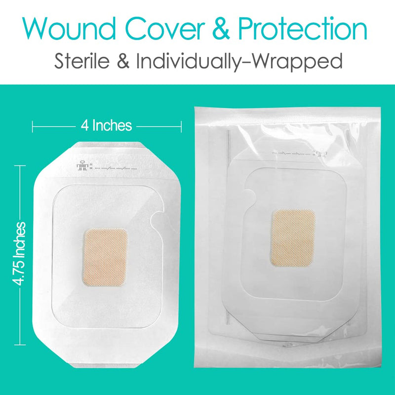 [Australia] - Chemo Port Shower Cover | Chest Catheter PICC Line Waterproof Transparent Film Island Dressing with Non Stick Pad | Wound Cover Bandage | PD Dialysis Tube Protector Frame Style | 4"x4.75" (Pack of 10) 10Pcs 