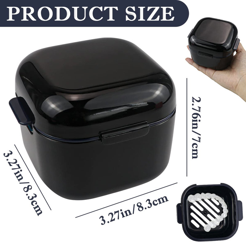 Denture Soak Container, Portable Denture Bath Box Cup, No-Leak Denture case,Retainer Cleaning Box Complete Clean Care for Dentures, Clear Braces, Mouth Guard, Night Guard & Retainers(Black) Black