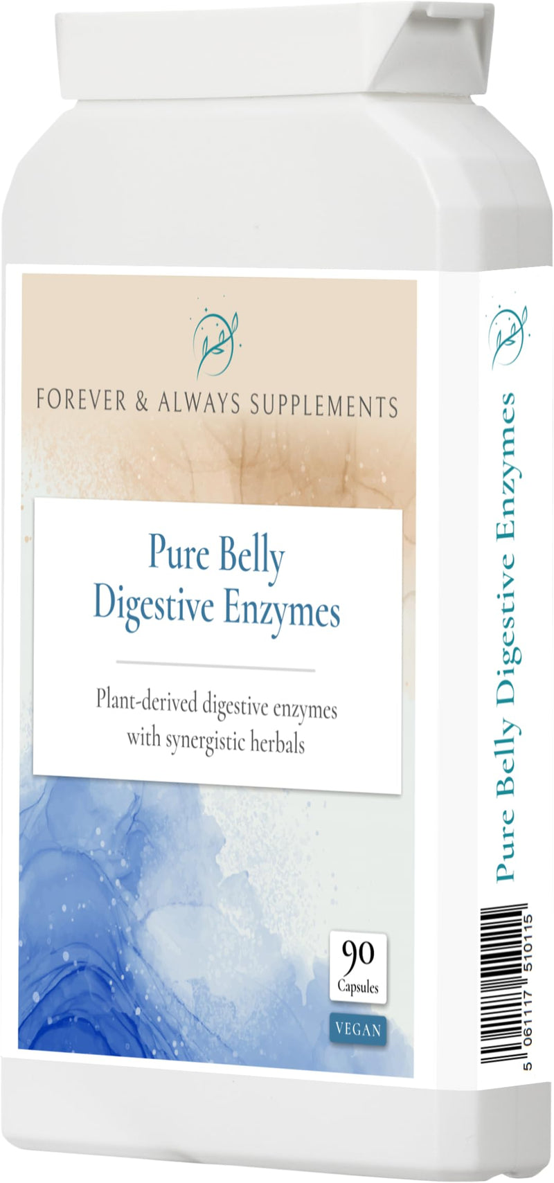 Pure Belly Digestive Enzymes, Plant Complex, High Strength Vegan Capsules, Gut Health and Bloating Support, with Turmeric, Peppermint, Apple Cider Vinegar Powder, Forever & Always Supplements