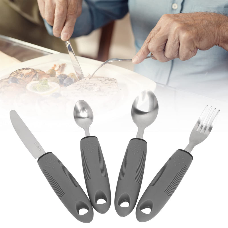 Adaptive Utensils, Non Slip Handles, Weighted Utensils for Hand Tremors, Arthritis, Parkinsons or Elderly Use, Stainless Steel Knife, Fork, Spoons, Easy Grip Cutlery for Adults