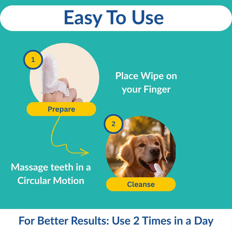 [Australia] - Premium Dog Teeth Cleaning Wipes - All Natural Dog Toothbrush & Tooth Brushing Kit - Pet Dental Finger Wipes for Cats & Dogs - Freshens Breath, Reduces Tartar & Plaque - All in one Finger Wipes (50) 
