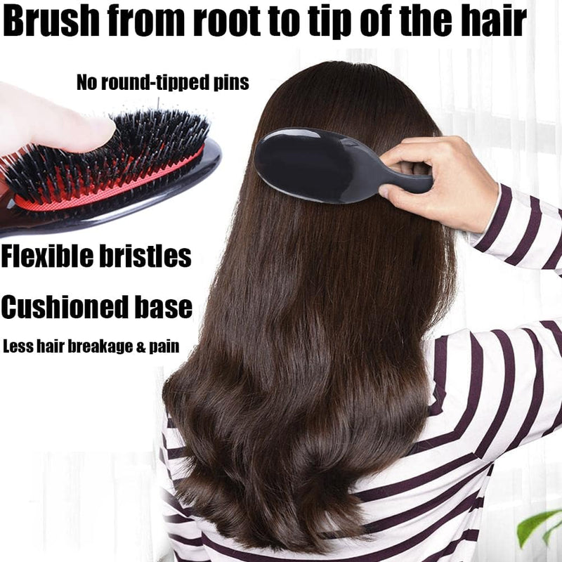 ﻿Boar Bristle Detangling Paddle Hair Brush and Comb Set for Women Men, Anti-frizz Styling Hairbrush for Curly Fine Wavy Natural Tangled Hair, Boar Nylon Bristle Cushioned Brush 1.0