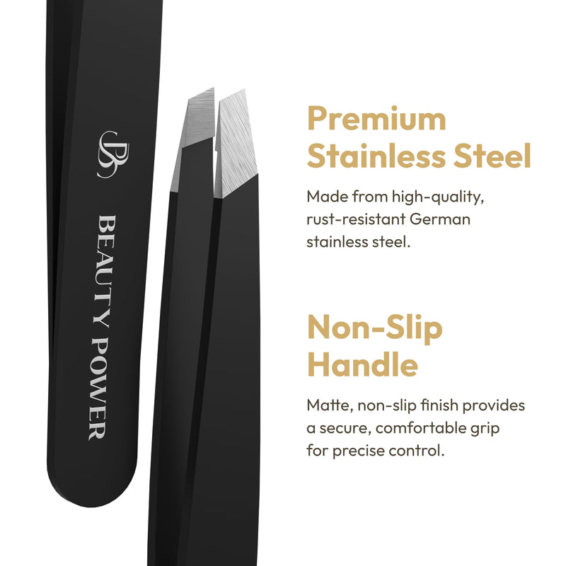 Ultra-Precision Professional Slant Tweezers for Women Facial Hair - German Stainless Steel, Lightweight Black Tweezers for Women & Men, Ideal for Eyebrow & Facial Grooming (Matte Black) 1 / Matte Black