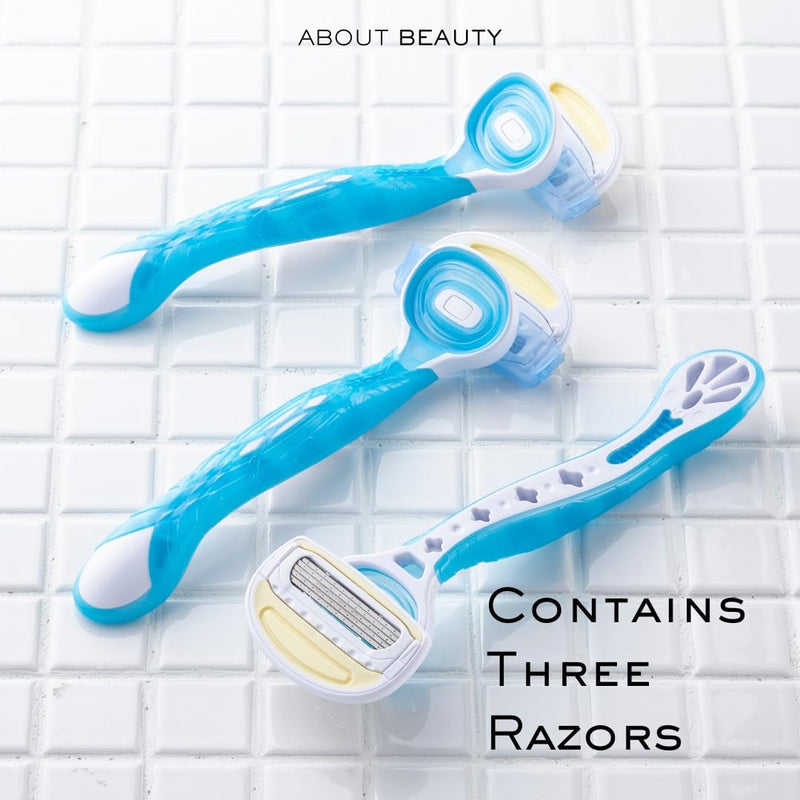 [Australia] - 5 Blade Water Activated Disposable Razors, 3 Gentle Beauty Groomers for Hair Removal, Ideal for Shaving and Exfoliating, Japanese Steel Gently Removes Body Hair 