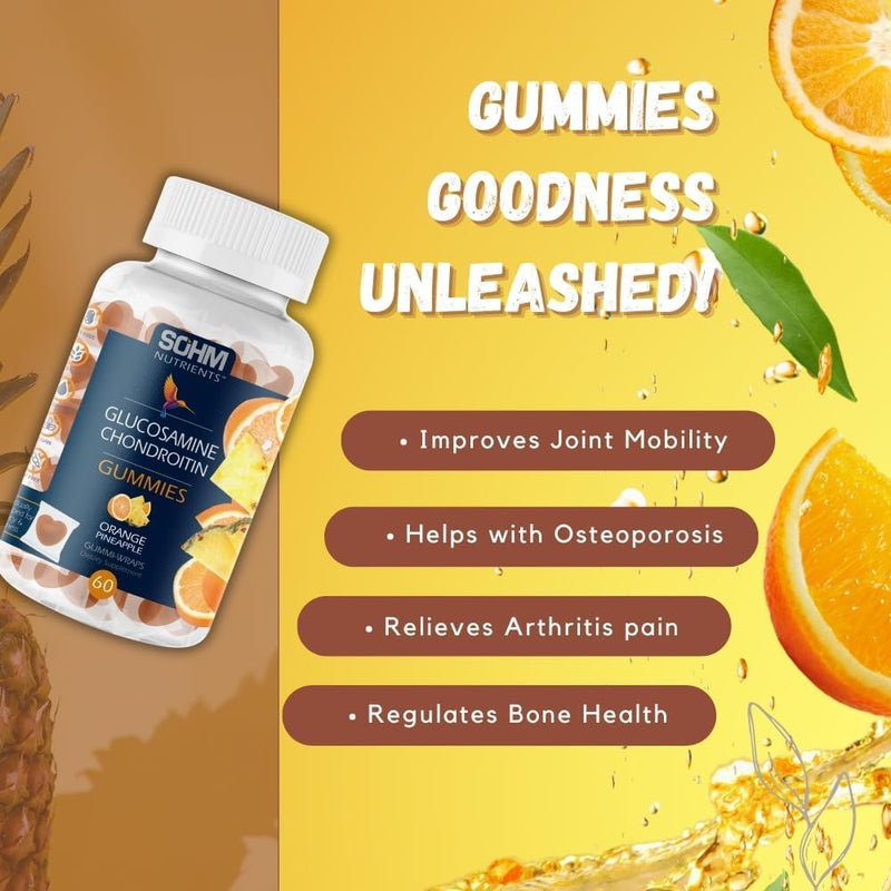 SOHM Glucosamine 250mg and Chondrotin 200mg Gummies 60 Count Individually Wrapped, Supports Joints Health and Bones Health, Glucosamine Chondroitin High Strength Gummies for Mens and Women