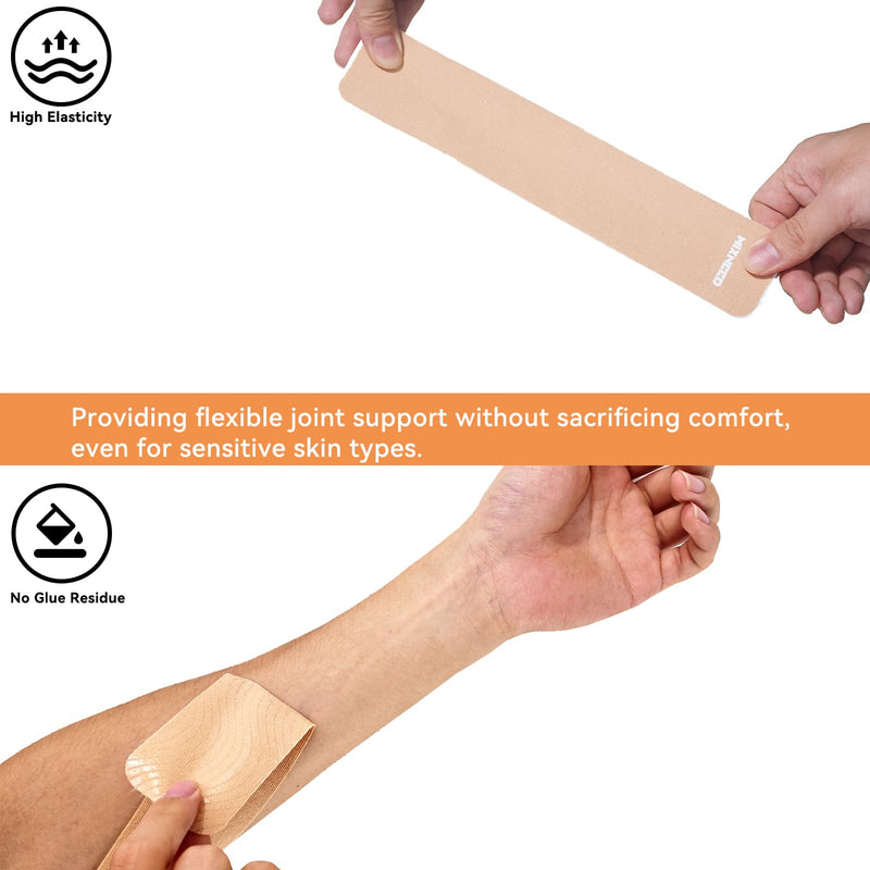 Precut Kinesiology Tape - 60 Strips (3 Rolls) | Waterproof Kinesiology Tape for Muscle & Joint Support, Athletic Knees, Shoulders, Back Pain Relief | Sport Tape for Weightlifting, Running 3 ROLL Beige