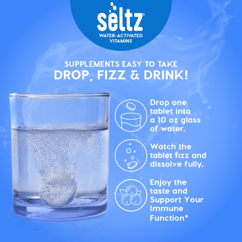 Seltz Immune Support Drink Tablets, Effervescent Elderberry with Zinc | Immune Defense, Vitamin C, Antioxidants, Drop Fizz and Drink, Refreshing and Supports Hydration, 20 Tablets, 1 Pack 20 Tablets (pack of 1)