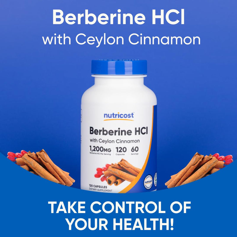 [Australia] - Nutricost Berberine HCl with Ceylon Cinnamon Capsules (120 Capsules, 60 Servings) - Non-GMO, Animal-Free Product 