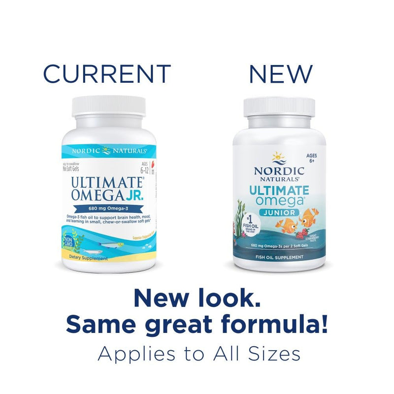 [Australia] - Nordic Naturals Ultimate Omega Jr., Strawberry - 120 Mini Soft Gels - 680 Total Omega-3s with EPA & DHA - Brain Health, Mood, Learning - Non-GMO - 60 Servings 120 Count (Pack of 1) 