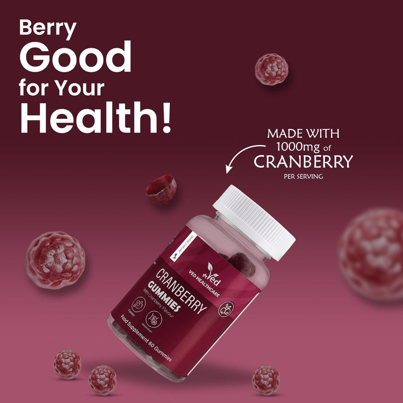 VED Cranberry Supplements for Women – 60 Vegan Cranberry Gummies with High-Strength Cranberry Extract, Natural Flavor – Urinary Tract & Bladder Health Support – 1 Month Supply.