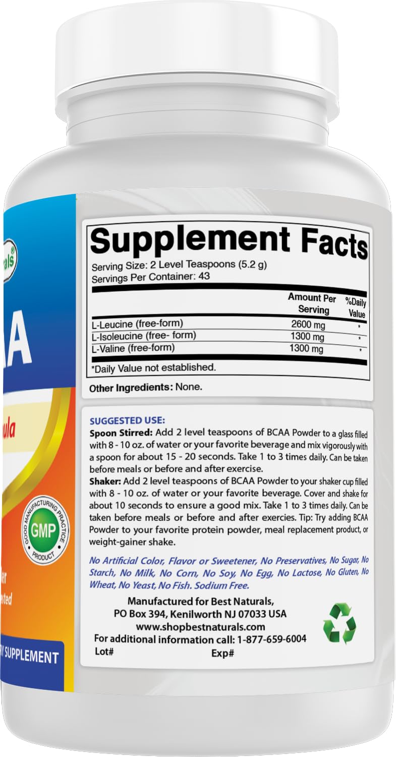 Best Naturals BCAA Powder 8 OZ Branch Chain Amino Acids Pharmaceutical Grade