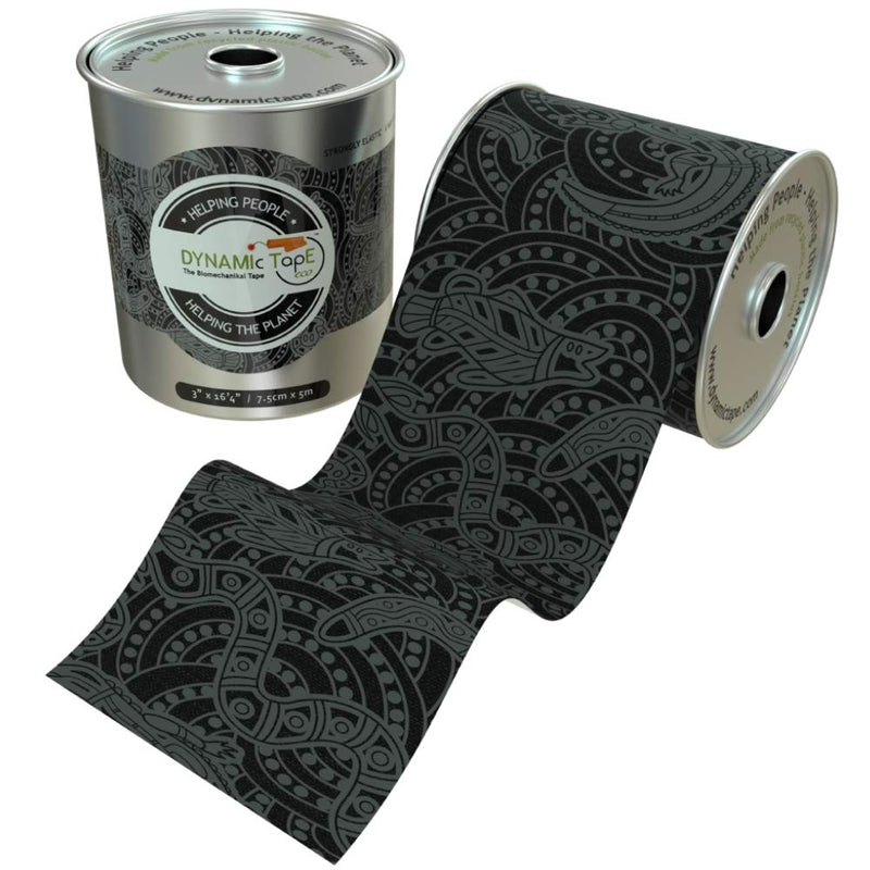 Dynamic Tape Eco | Biomechanical Adhesive Tape | Physio Tape for Knee, Ankle, Shoulder, Leg, Muscle Support | Sports Tape for Football, Rugby, Ideal for Athletes |Grey & Black - 3" (1) 1