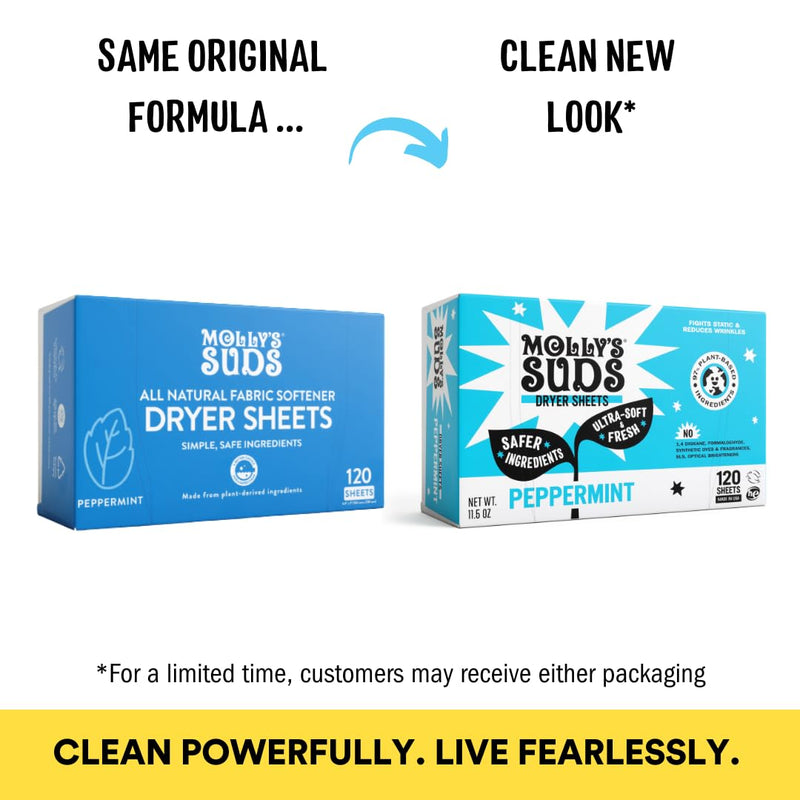 [Australia] - Molly's Suds Fabric Softener Dryer Sheets for Sensitive Skin | Plant-Based Static Reducer, Plastic-Free Packaging | Peppermint (120 Sheets) Peppermint (120 Sheets) 