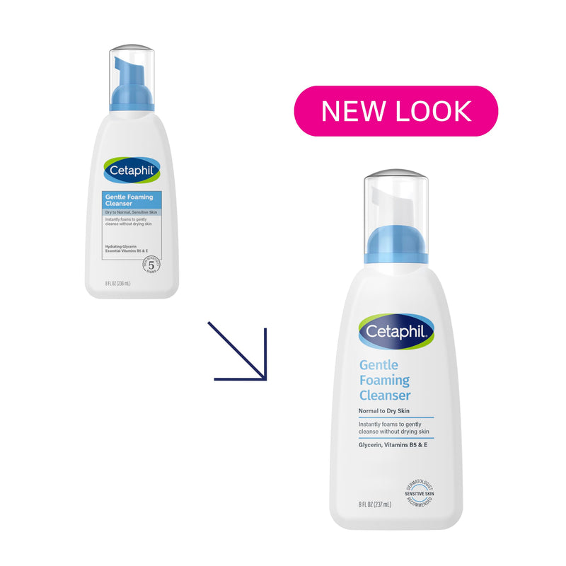 Cetaphil Oil Free Gentle Foaming Facial Cleanser, Sensitive Skin, 8 fl oz, 2 ct | Gentle Cleanser, Dry To Normal Skin, Fragrance Free, Hypoallergenic, Dermatologist Recommended, Glycerin, Vitamins B5 & E OLD, 8 oz Pack of 2