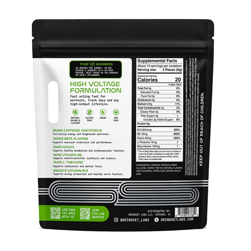 Caffeine Energy Gummies – 90mg Caffeine for Focus & Endurance | Lime Blast, 30 Count, 90mg Caffeine, L-Theanine, Beta-Alanine, Vitamins B6 & B12, Vegan, Non-GMO