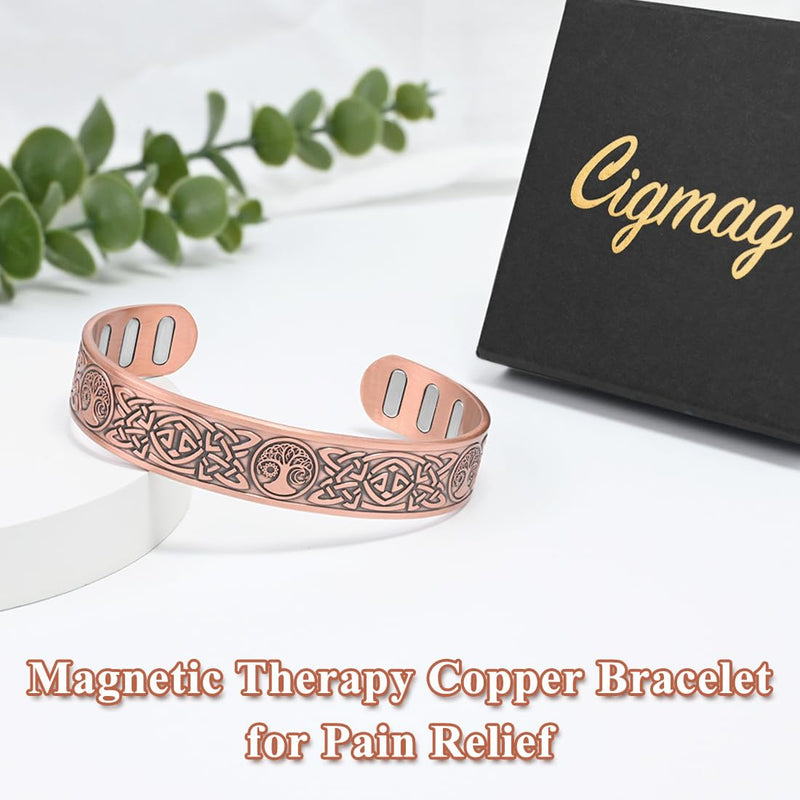 [Australia] - Copper Magnetic Bracelet for Men, with Powerful 9X 5000 Gauss Magnets, Adjustable Solid Pure Copper Celtic Sun Moon Life Tree 