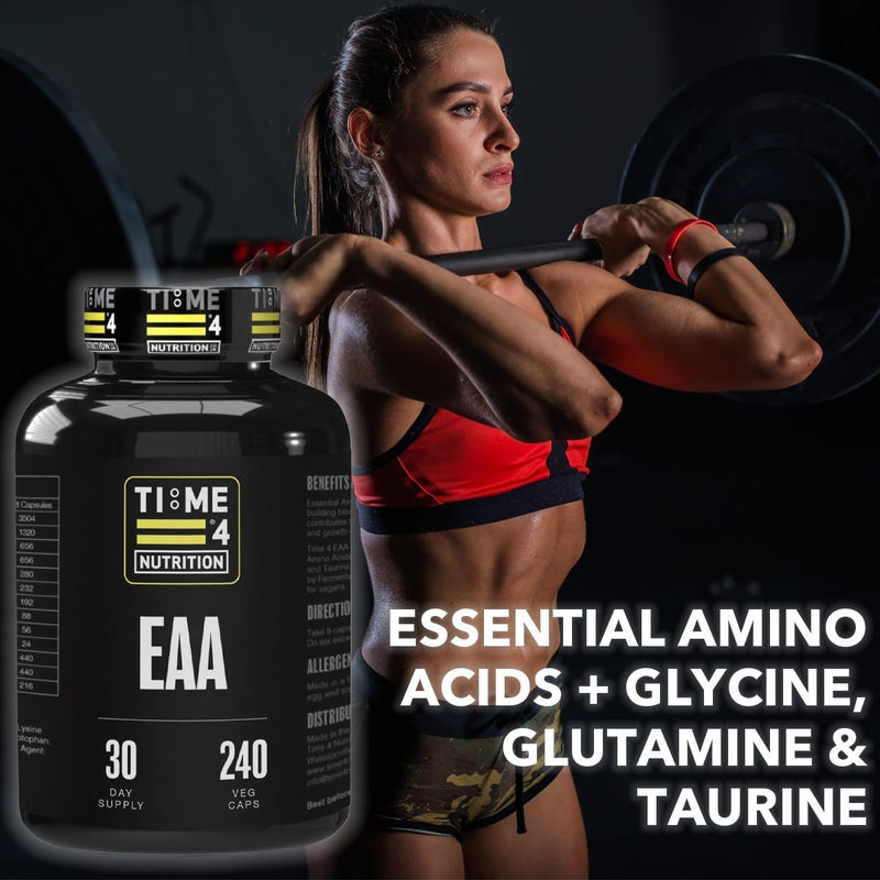 Essential Amino Acids 240 Vegan Capsules Contains All 9 EAAs, All 3 BCAAs + Glycine, Glutamine & Taurine for Muscle Growth & Recovery 30 Day Supply Fermented Amino Acids, High Leucine Content