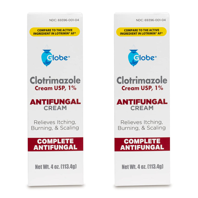 [Australia] - Globe Clotrimazole Antifungal Cream 1% USP, 4 oz (2 Pack), Anti Fungal Treatment, Relieves Itching, Burning, Cracking and Scaling Associated Athletes Foot, Jock Itch, Ringworm and More. (Total 8 oz) 