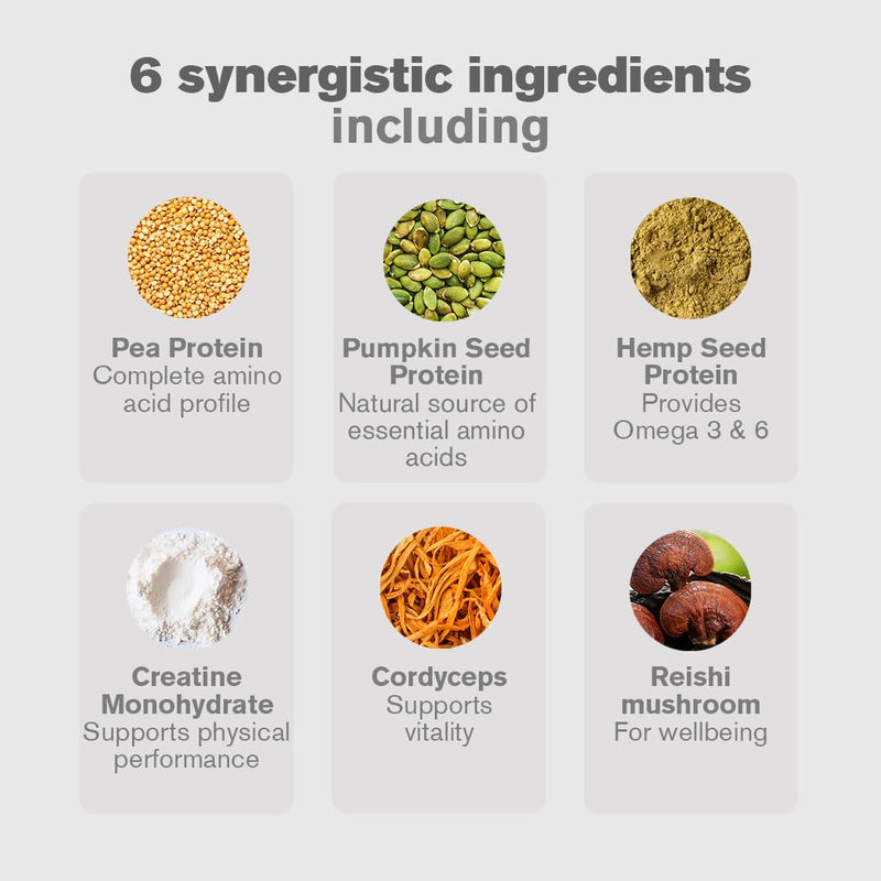 DR VEGAN® Protein & Creatine Superblend | Plant Based Protein Powder, Unflavoured (450g) | 20g Pea, Pumpkin & Hemp Protein, 3g Creatine, 200mg Reishi & Cordyceps Mushrooms | Dairy & Gluten Free