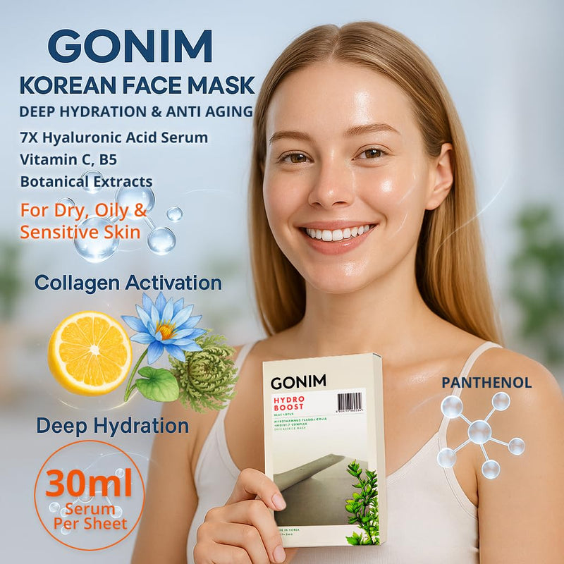 Korean Face Mask, Hydrating Sheet Mask with Hyaluronic Acid Serum | Face masks for women with collagen activation and vitamin C; Korean sheet mask for skin care, travel essentials, 30mlx10pcs 1 Count (Pack of 10)
