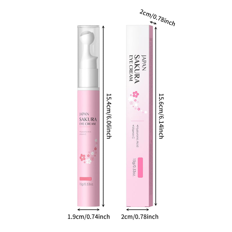Sakura Eye Cream with 360° Cooling Massage Roller, Deep Hydration Serum with Caffeine+Vitamin C, Under Eye Cream Reduce Wrinkles, Fine Lines, and Bags, Dark Circles Under Eye Treatment, 0.53oz