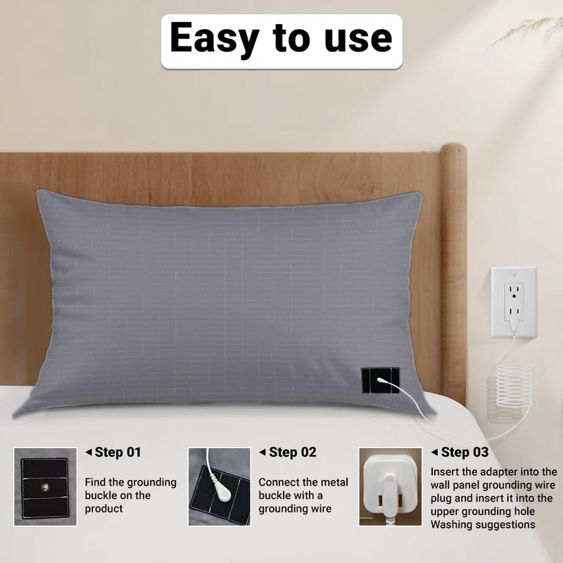 Grounding Pillow Cases Queen 10% Silver Grounding Pillowcases with Grounding Wire for Sleeping,Grey Grounding Pillow Cover (20x30Inch) gray