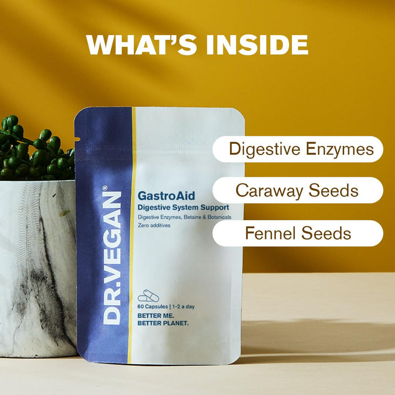 GastroAid® Digestive Enzymes Supplement | Supports Digestive Function & Food Breakdown | with Betaine, Botanicals, Chamomile & Fennel | Zero Additives, 60 Vegan Capsules | One-A-Day