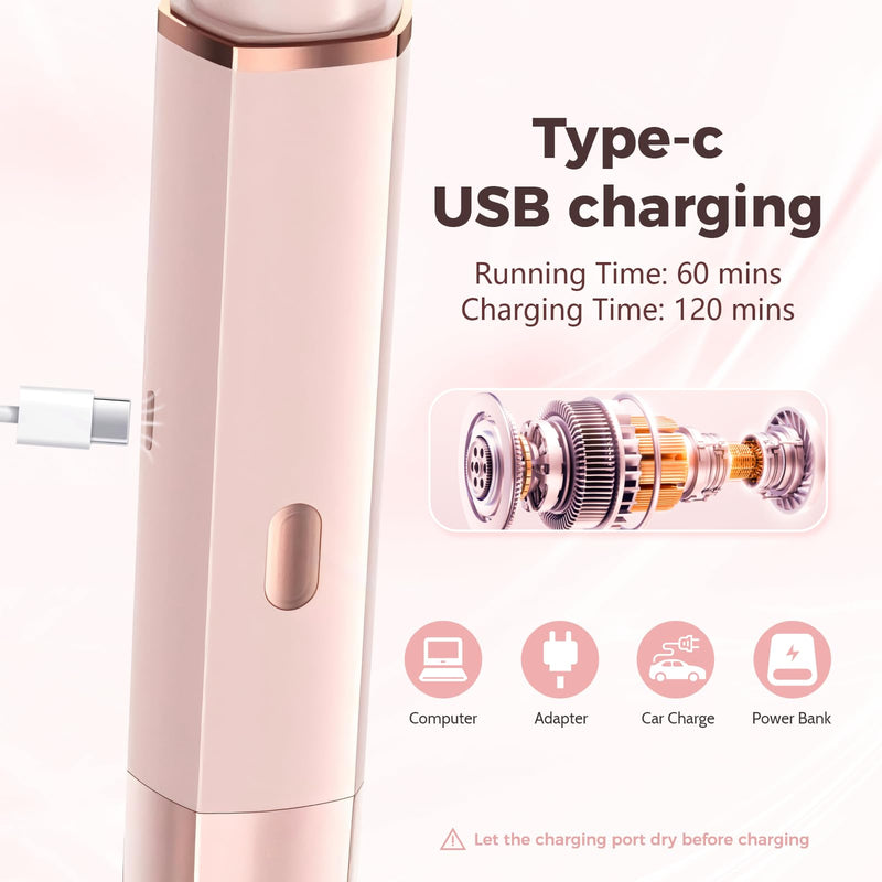 [Australia] - Bikini Trimmer for Women, 2 in 1 Electric Razors for Women, IPX7 Waterproof, USB Rechargeable Wet and Dry Shaver, Suitable for Hair Removal All Over The Body Pink 