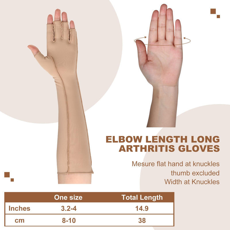 [Australia] - Janmercy 3 Pairs Arthritis Compression Gloves Women Men for Carpal Tunnel Pain Relief, Seams Fingerless Gloves for Tendonitis(Extended,Nude) Extended Nude 