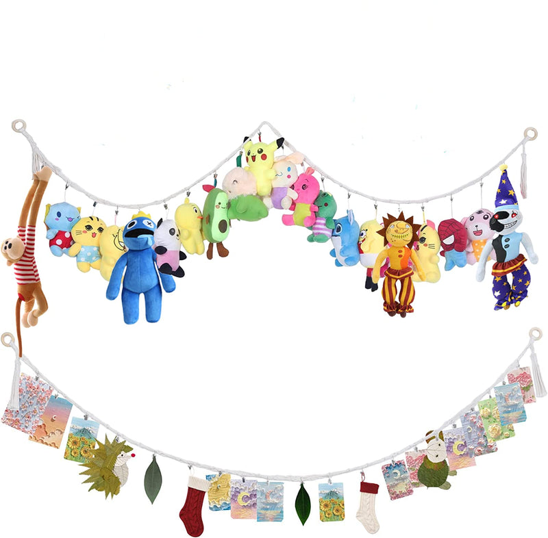[Australia] - 80" Cotton Hanging Storage Chain For Stuffed Animals Storage with 20 Metal Clips Stuffed Animal Display Holder Chain for Wall or Corner Nursery Play Room 