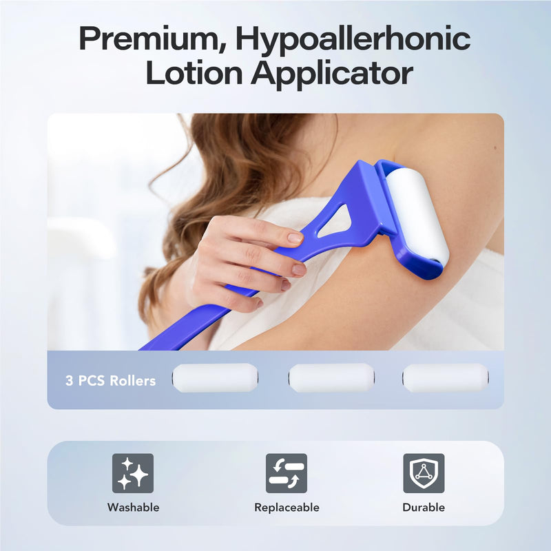 [Australia] - XUNE Lotion Applicator for Back & Body, Sunscreen Application Roller （3 Reusable Foam Rollers）with Long Reach Folding Handle - Apply Lotion, Moisturizer, Cream, Ointment, Self Tanner,Blue Blue 