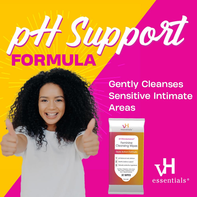 [Australia] - vH essentials Feminine Cleansing Wipes - pH Balanced, Prebiotics, Tea Tree & Aloe, Soothing Witch Hazel, Odor-Blocking Formula, Vaginal and Perianal Care, Paraben, Alcohol, and Fragrance-Free 