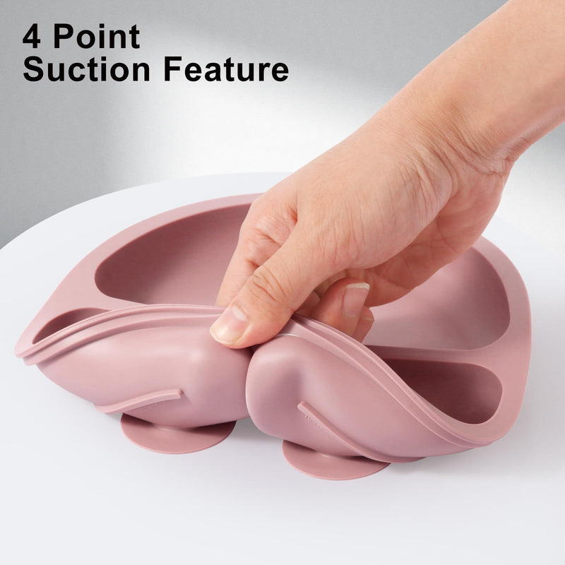 [Australia] - Silicone Feeding Set, 2 Pack Divided Toddler Plates with Suction, 2 Pack Utensils - Spoons & Forks, BPA Free, Baby Led Weaning Supplies Pink 